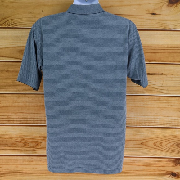 IZOD Polo Golf Shirt Mens Size M Gray Striped Cotton Blend Stretch Spread Collar - Picture 2 of 7